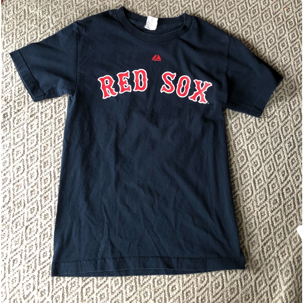 Boston Red Sox tshirt.  Adult small.  Blue.  Cotton. #7 Drew